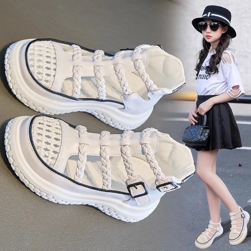 女童罗马凉鞋2025夏季新款软底洋气女孩包头中大童透气休闲公主鞋