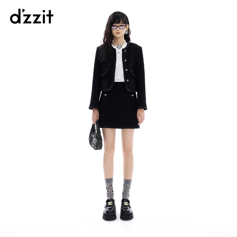 【新品】dzzit地素粗花呢外套25冬小香风小个子女3J4F4141A