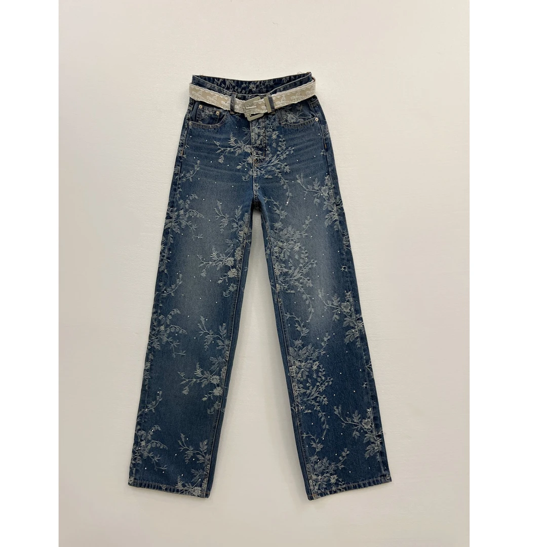 VAZSLVE/原创设计提花窄版拖地直筒裤