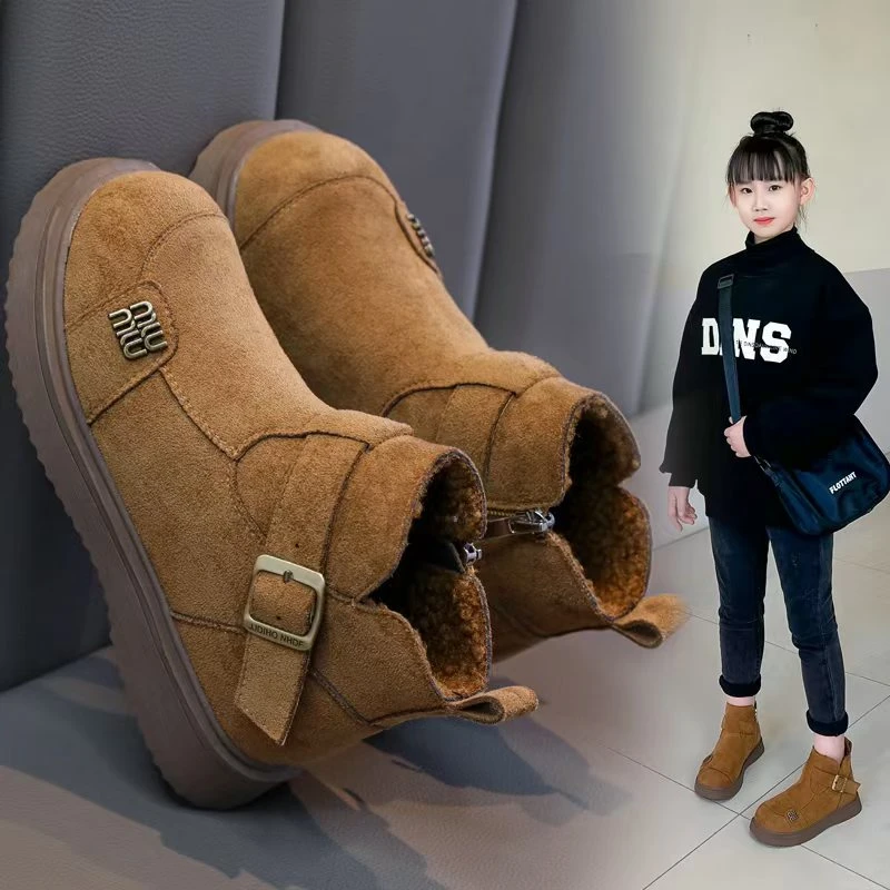 女童靴子2025冬季新款加绒儿童短靴英伦洋气马丁靴女孩公主勃肯鞋