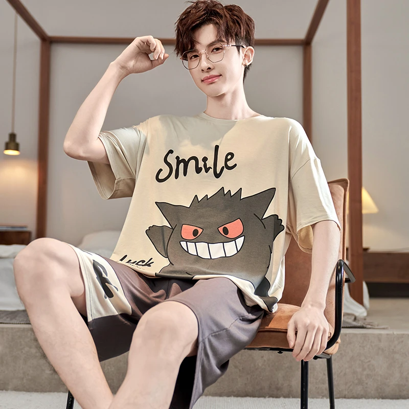 冰丝莫代尔睡衣男士夏季短袖套装夏天卡通宽松薄款家居服男可外穿