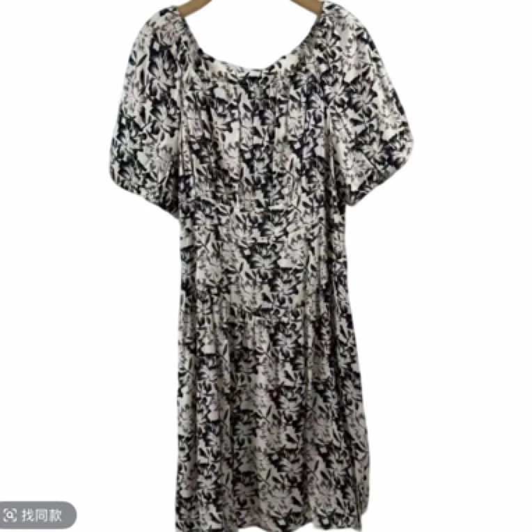 【H1401黑花连衣裙]时尚黑色潮流夏季气质女士拼接中长款