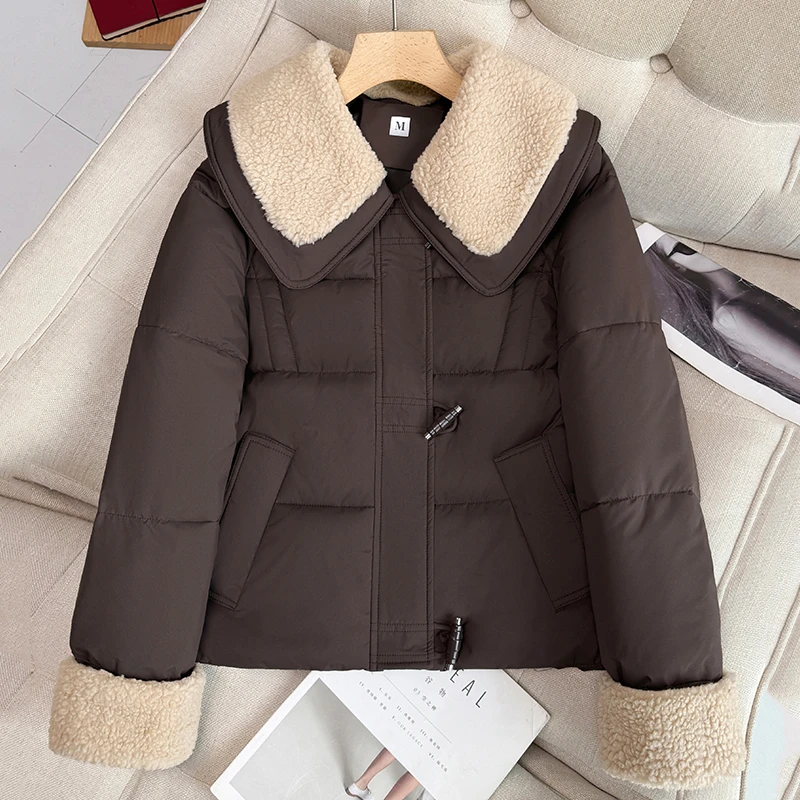 冬季韩版女厚款翻领短款棉服大码洋气保暖冬季加厚外套