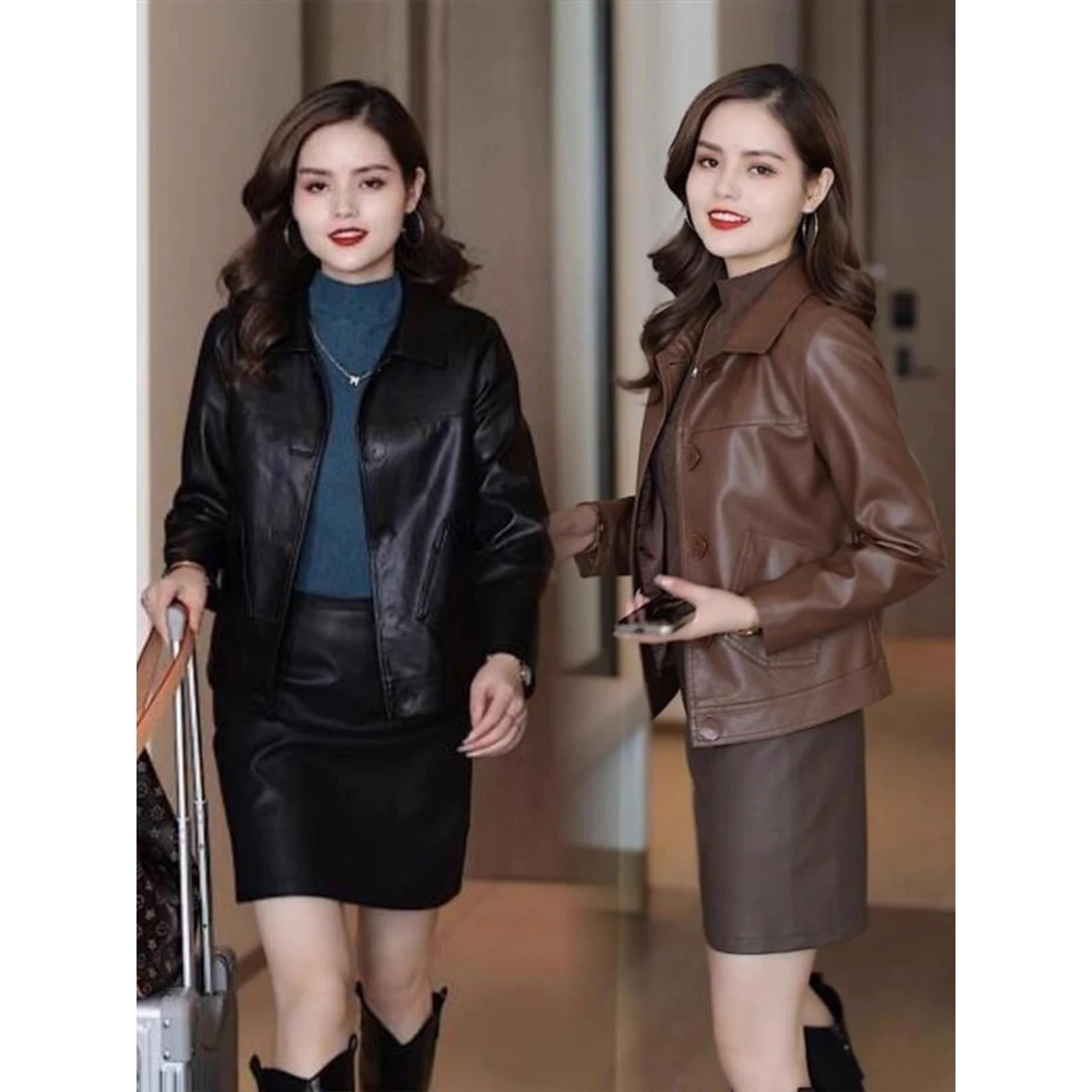 拉夏贝尔气质女人皮衣外套秋冬爆款pu皮夹克2025新款加绒加厚上衣
