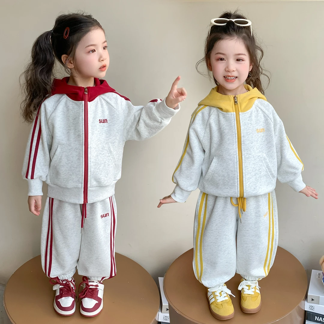 女童字母套装儿童韩版洋气连帽卫衣休闲裤两件套小女孩宝宝秋装潮