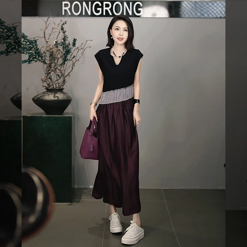 溶溶【诗夜紫光】RONGRONG醋酸V领法式复古松弛显瘦连衣裙ZGC6L1936