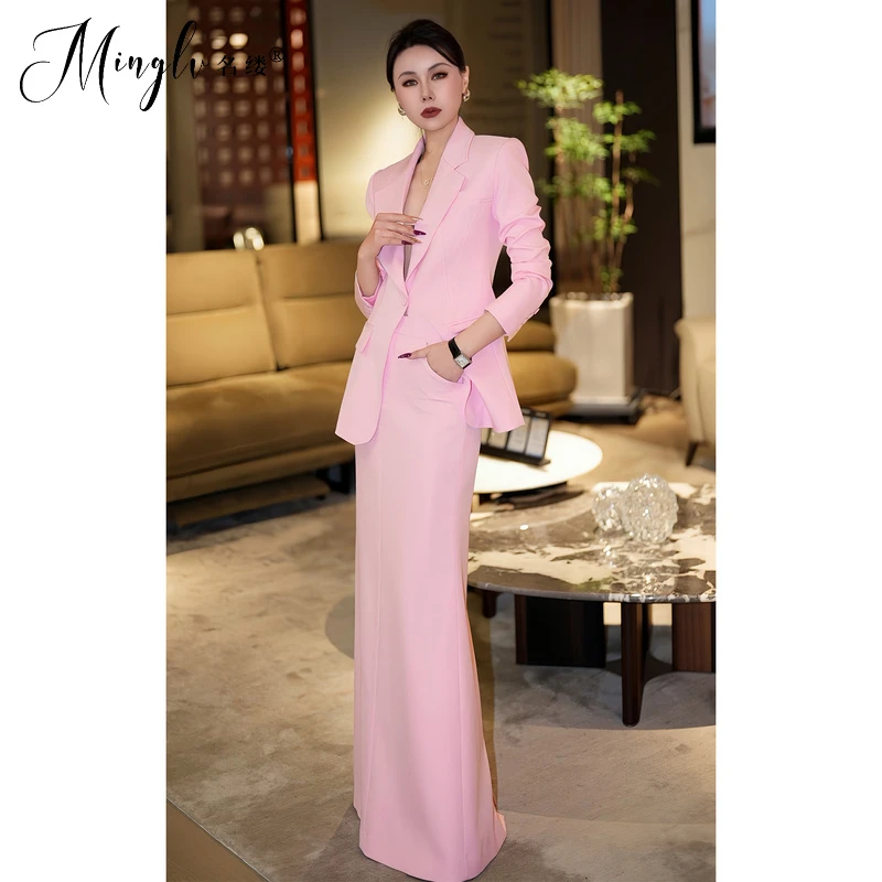 名缕优雅粉色高级感职业套装女御姐气质商务名媛气质西装套装裙