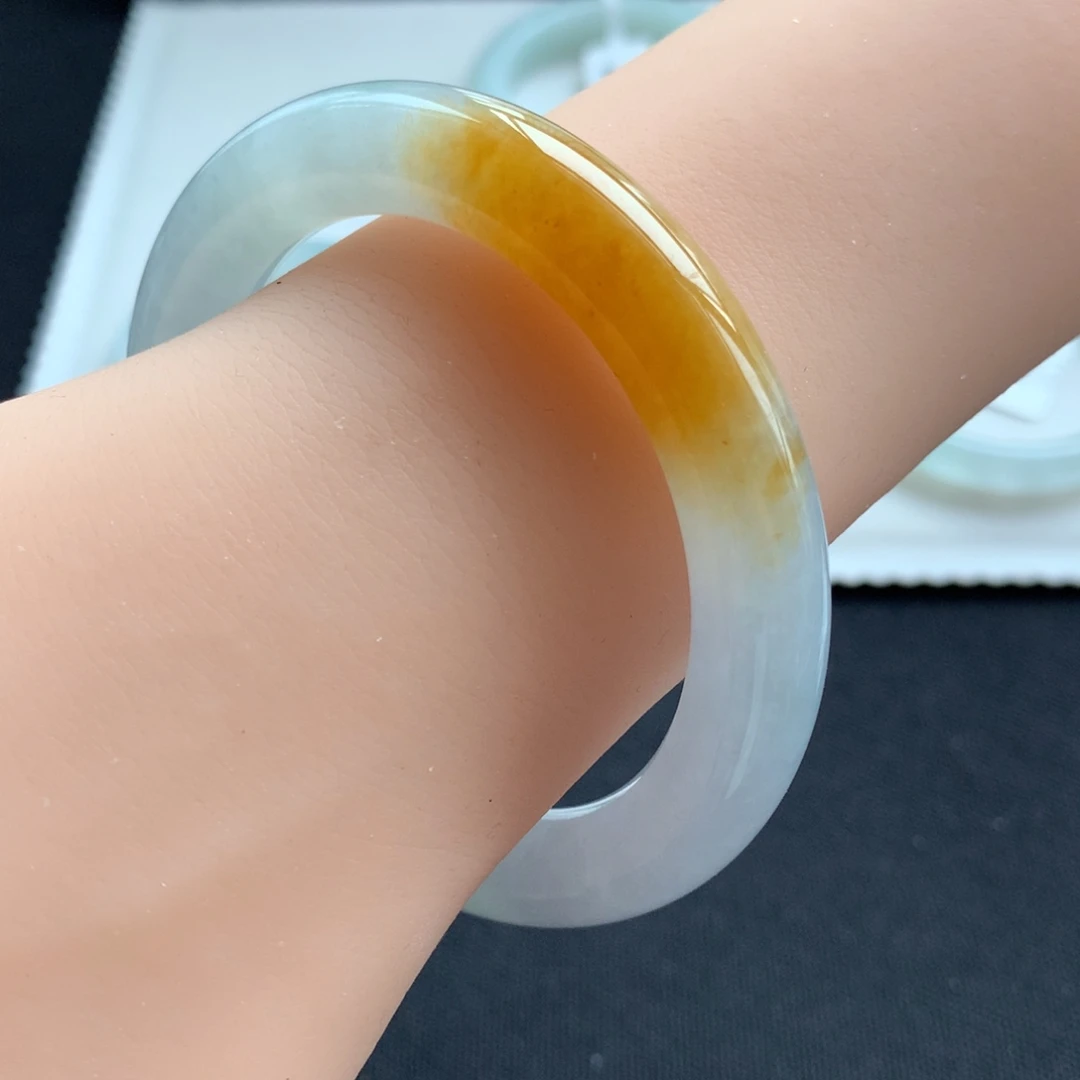 翡翠未镶嵌手镯54黄翡圆条