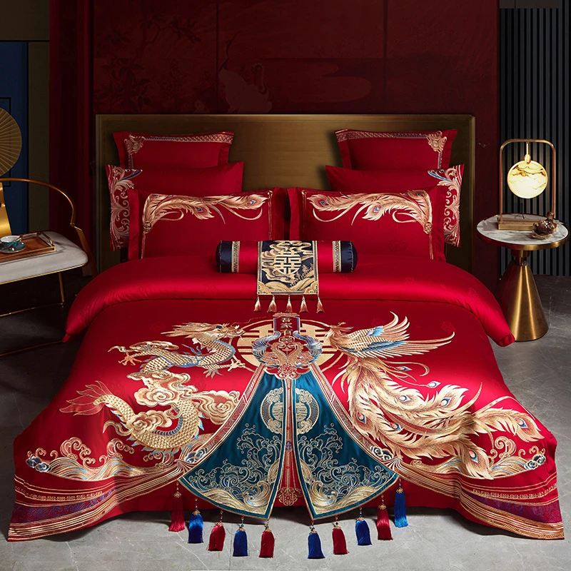 钱皇 高支高密全棉刺绣婚庆套件