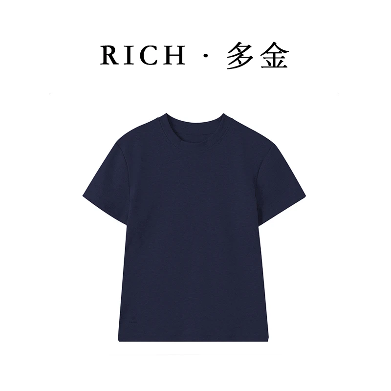 藏青色宽松短袖T恤打底衫女夏季爆款2025新款高级感百搭显瘦上衣