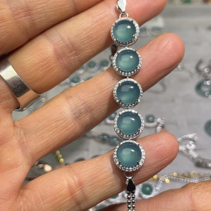 翡翠手链银S925镶嵌天然翡翠A货