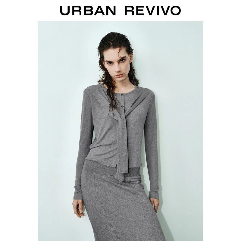 UR2026春季新款女装简约设计感披肩式T恤UWJ450126+