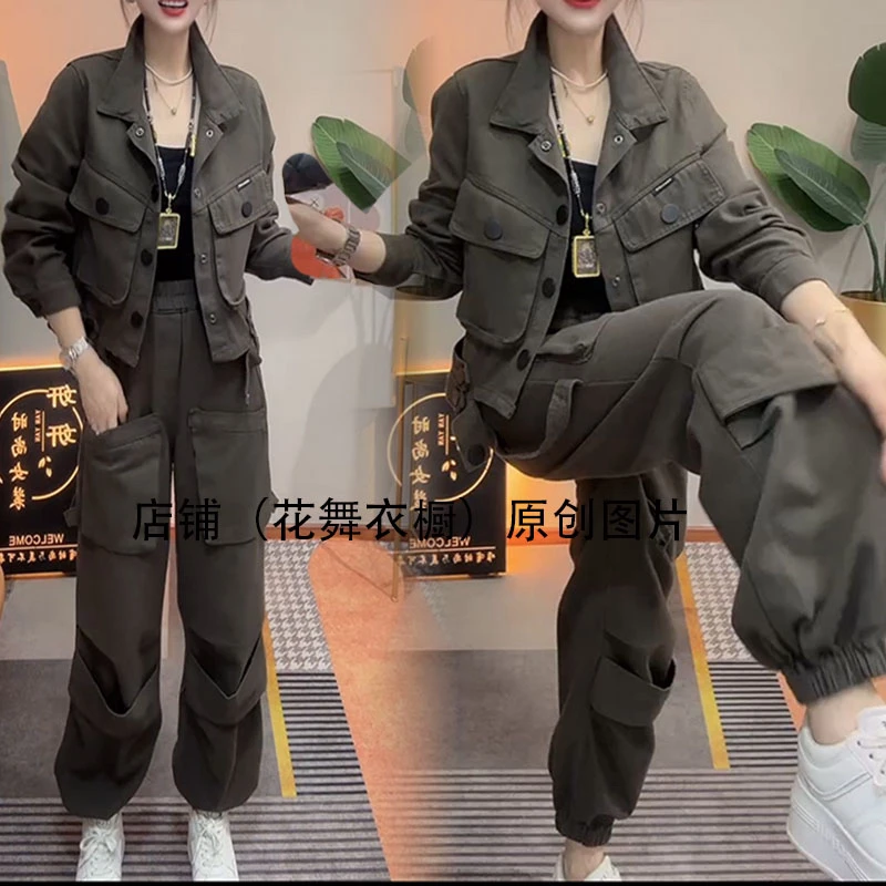 2025秋季新款时尚气质显瘦高级感工装套装女设计感小众两件套洋气