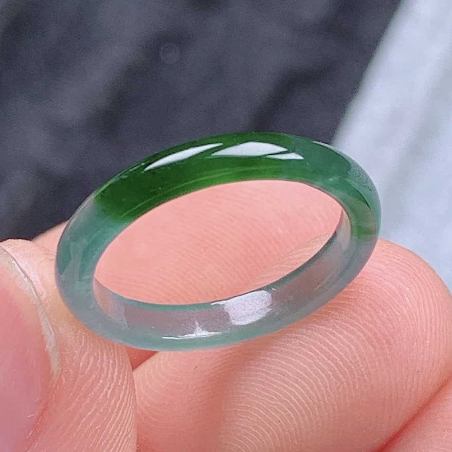 天然翡翠A货老坑冰种水润飘绿翡翠戒指指环11号圈口内径16mm&40