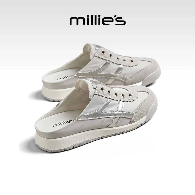 MILLIE'S/妙丽2025新款包头凉鞋女夏款女士外穿通勤懒人真皮法式