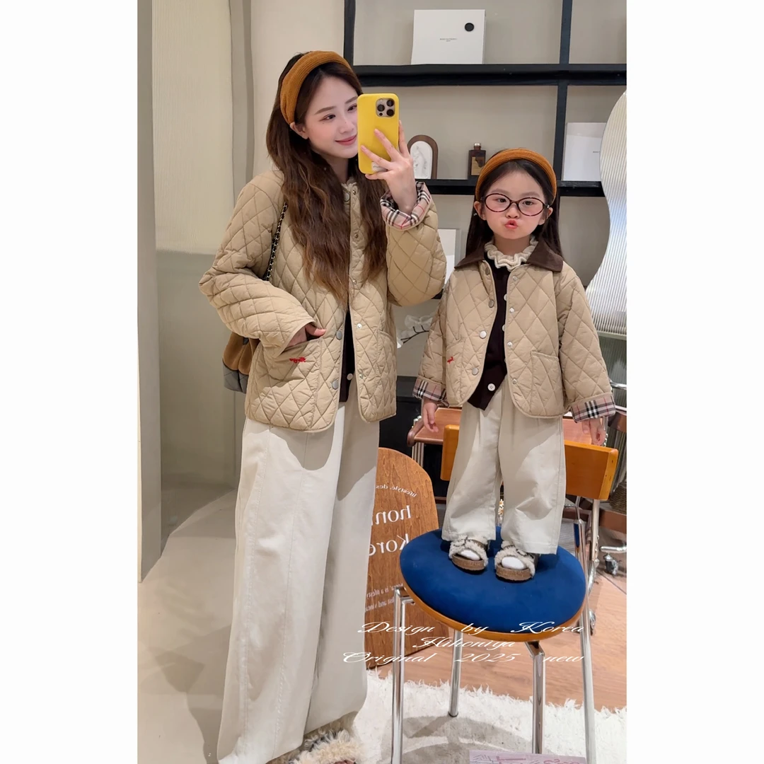 【松茶可可】七Hihoniya~2025秋冬亲子绗缝菱格翻领保暖棉服