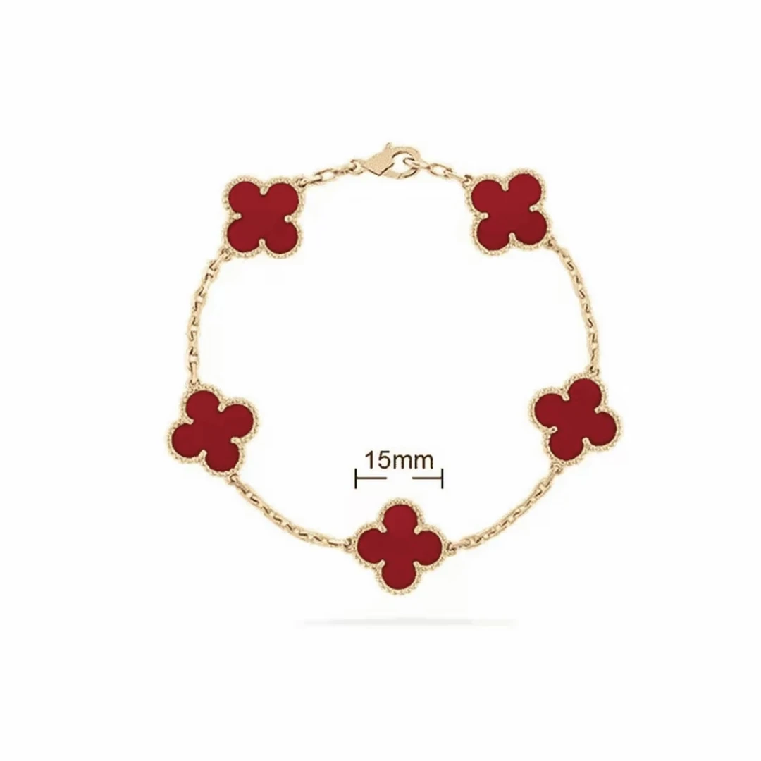 幸运四叶草五花手链红色高定版素款简约时尚小众轻奢
