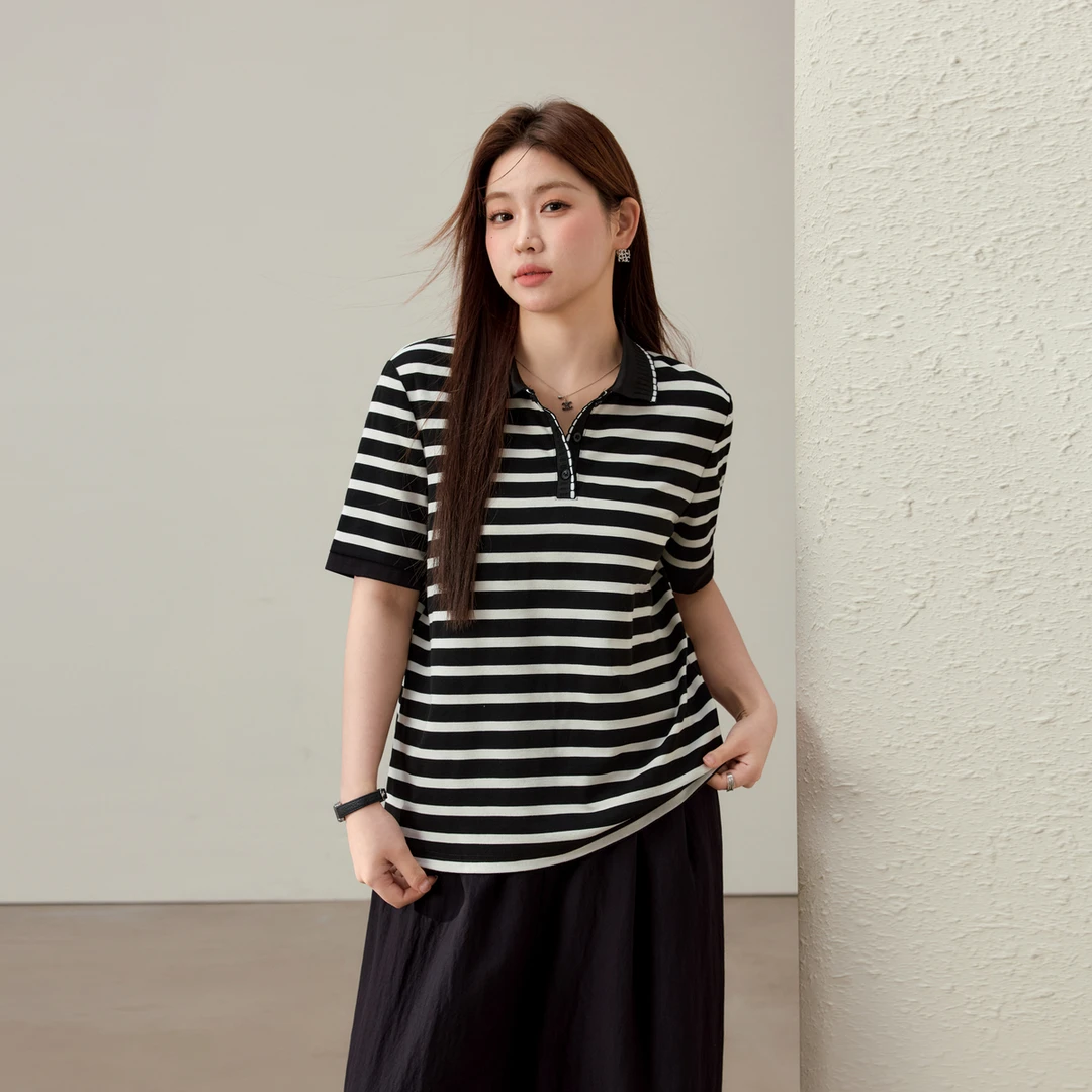 【休闲减龄】纤莉秀大码女宽松休闲T恤QK2684