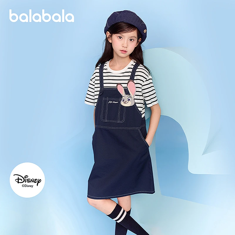 【迪士尼IP】巴拉巴拉童装女童连衣裙2025新款夏假两件背带裙时尚