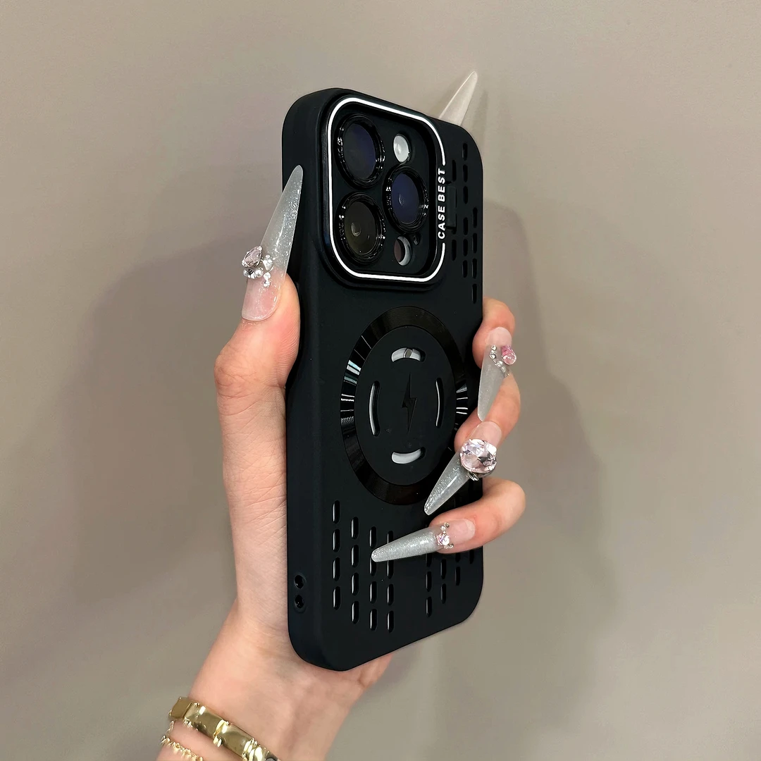高级黑镜头支架适用iPhone15手机壳16promax/14镂空散热13/12/11
