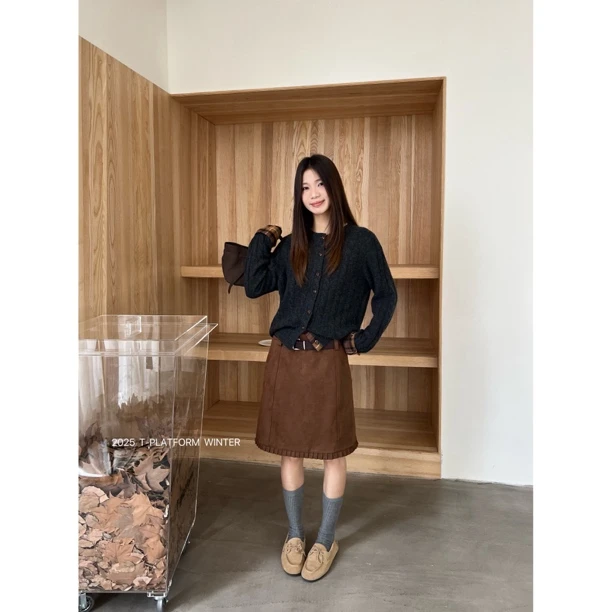 TT 福（1tt83268#）两色百搭款！减龄韩系直筒半身裙11-15