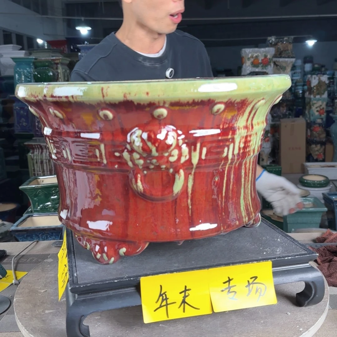 一风堂石湾花盆。高温裂瑕疵