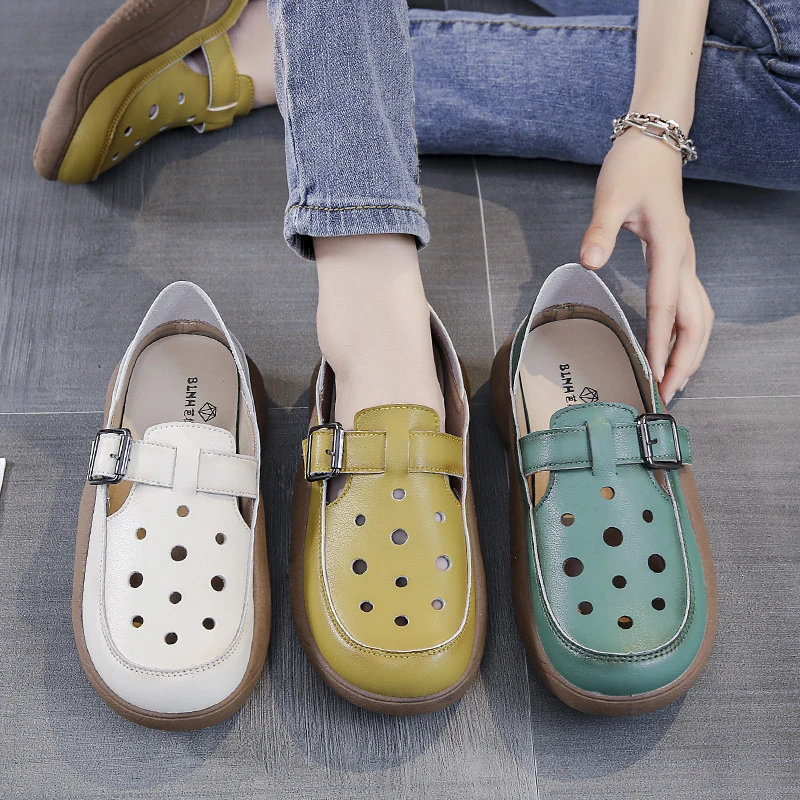 2025年韩版网红洞洞鞋低帮女休闲风浅口罗马凉鞋软底舒适女鞋防滑