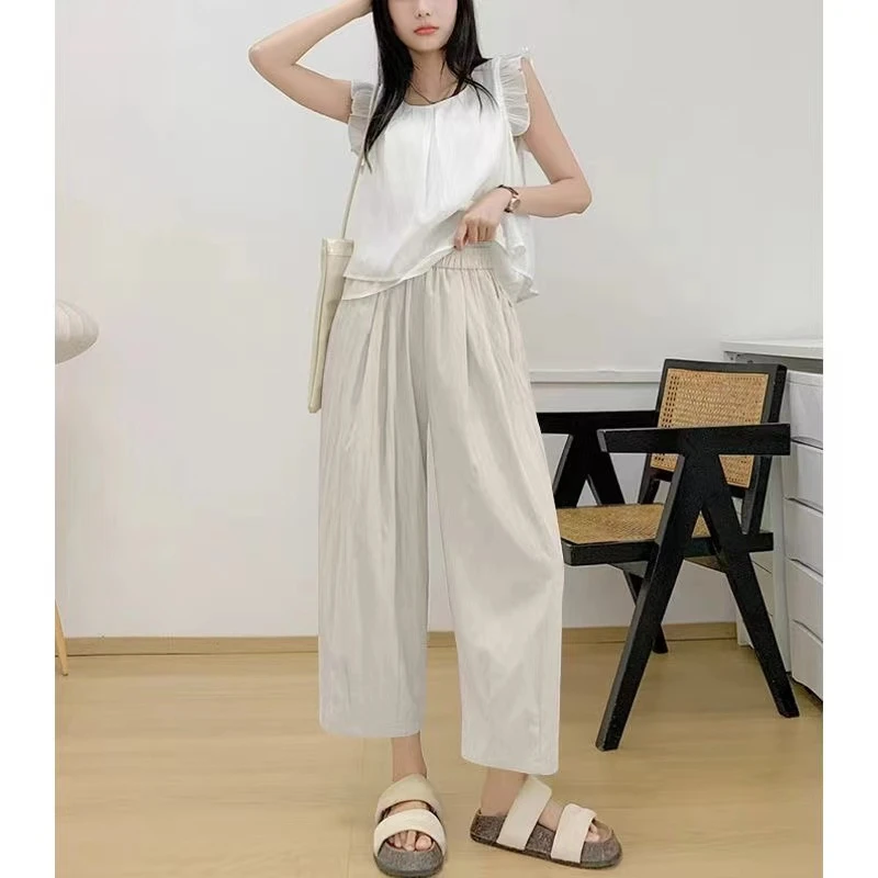 夏季冰丝哈伦萝卜裤直筒裤女运动裤爆款阔腿裤女高腰休闲九分裤子