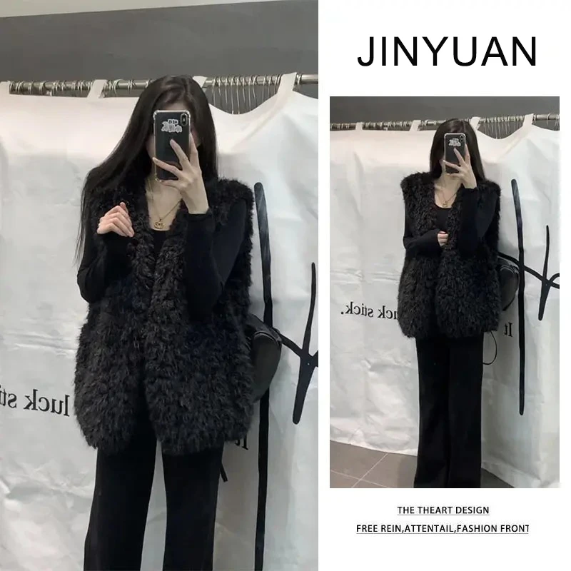 2025秋冬新款百搭宽松马甲外套纯色长袖打底衫显瘦阔腿裤三件套女