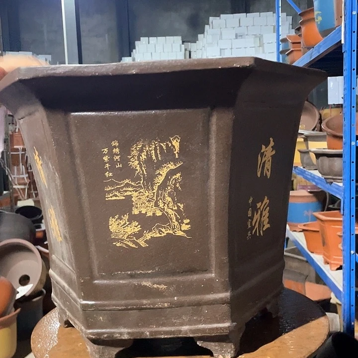 黑清雅六方大花盆花盆花盆