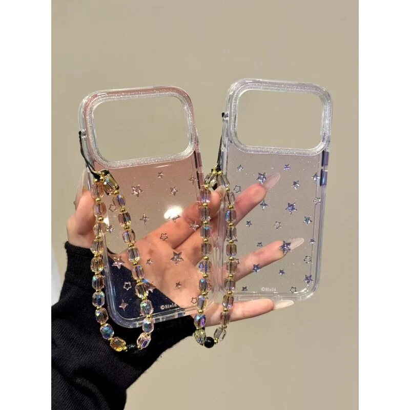 唯美ins闪粉透色鎏金星星适用ihone17promax苹果16手机壳15pr新款