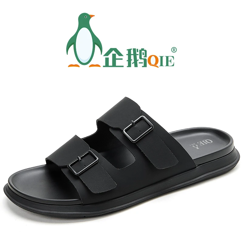企鹅夏季防滑韩版一字拖夏季户外凉拖休闲时尚厚底百搭沙滩拖鞋男