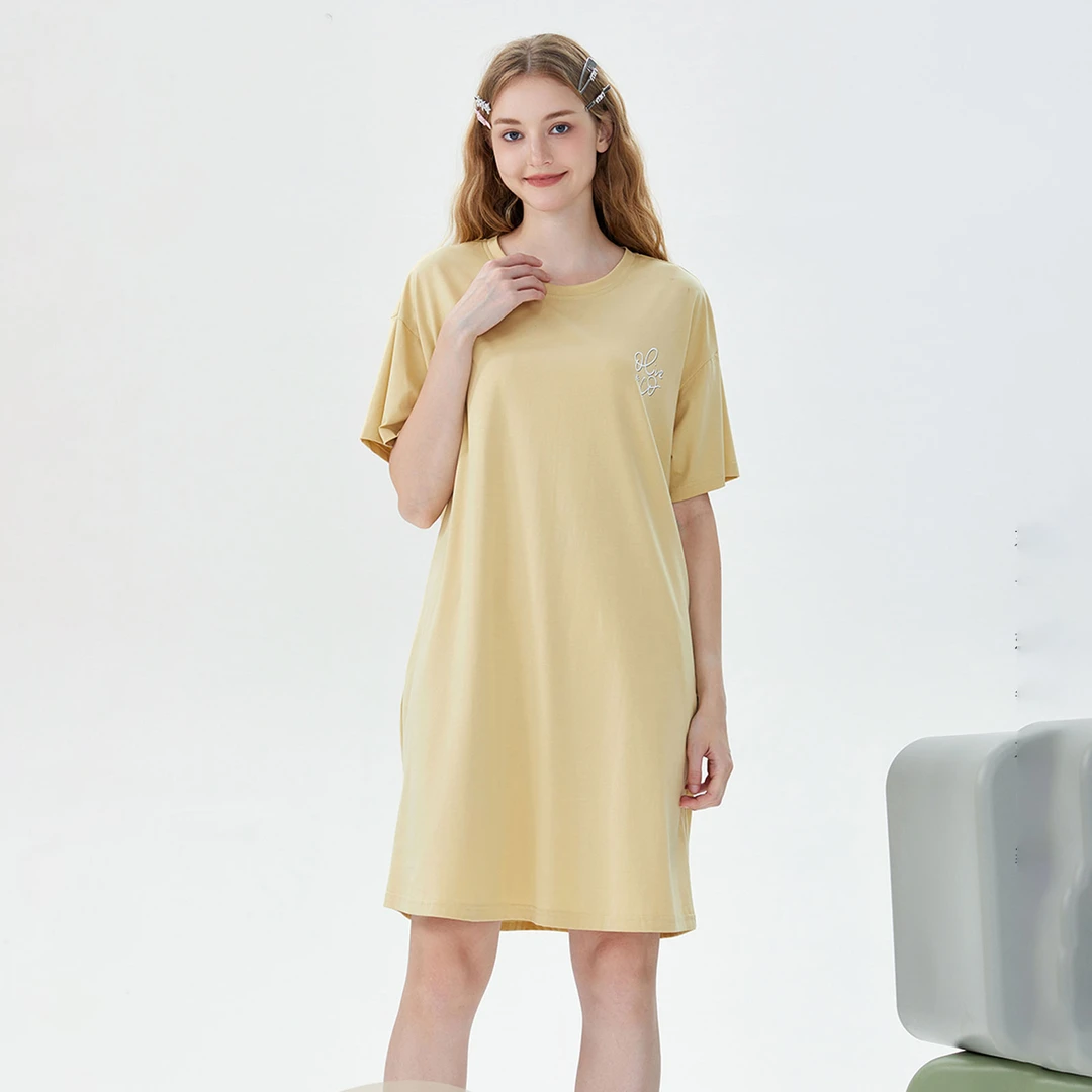 女长款睡裙中长款薄款连衣裙夏季春夏长裙中长裙圆领21187