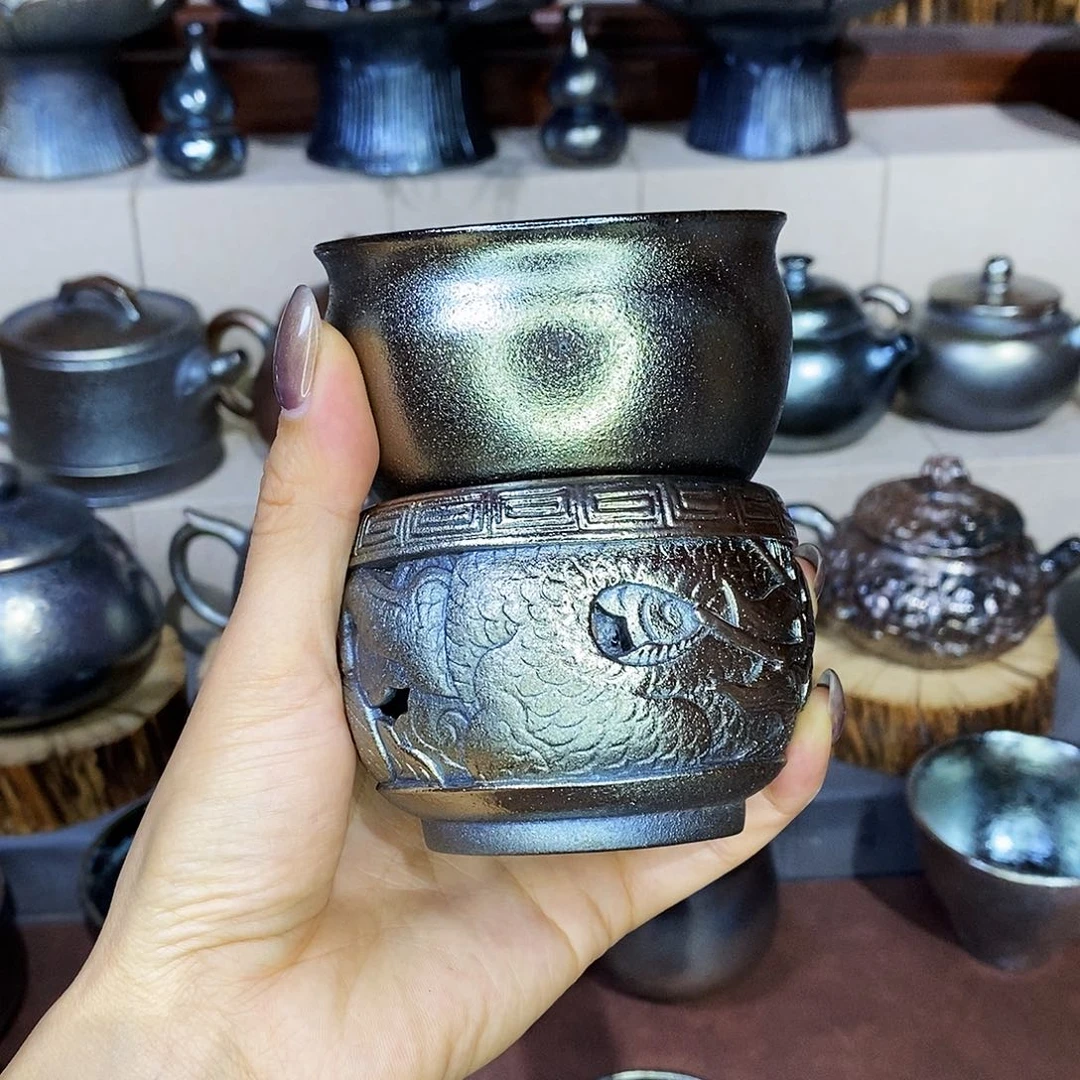 杯退*贴云南建水紫陶柴烧杯子