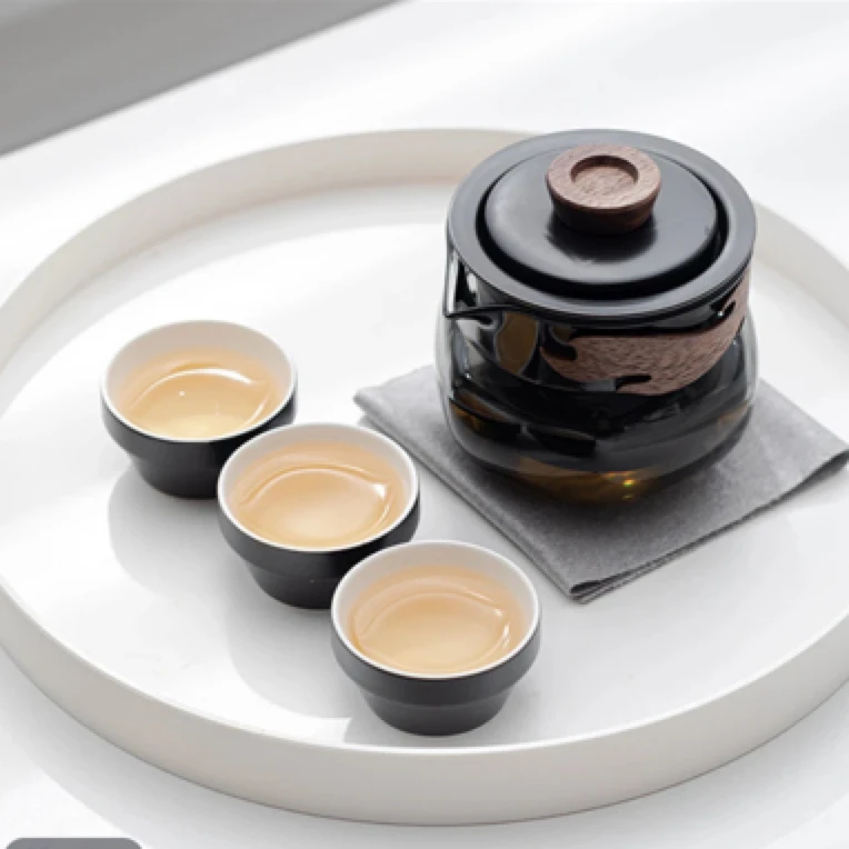 G011一壶三杯一公道黑底带实木防烫旅行茶器套装套组