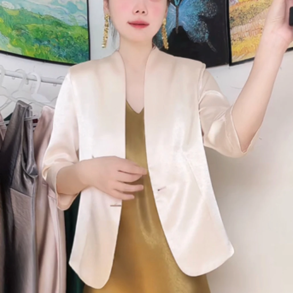 春夏西装外套薄款西装休闲女外套气质修身显瘦～薄款七分袖外套C