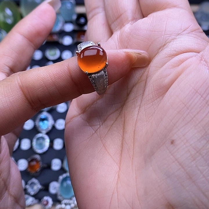 岫玉银S925镶嵌戒指琨*