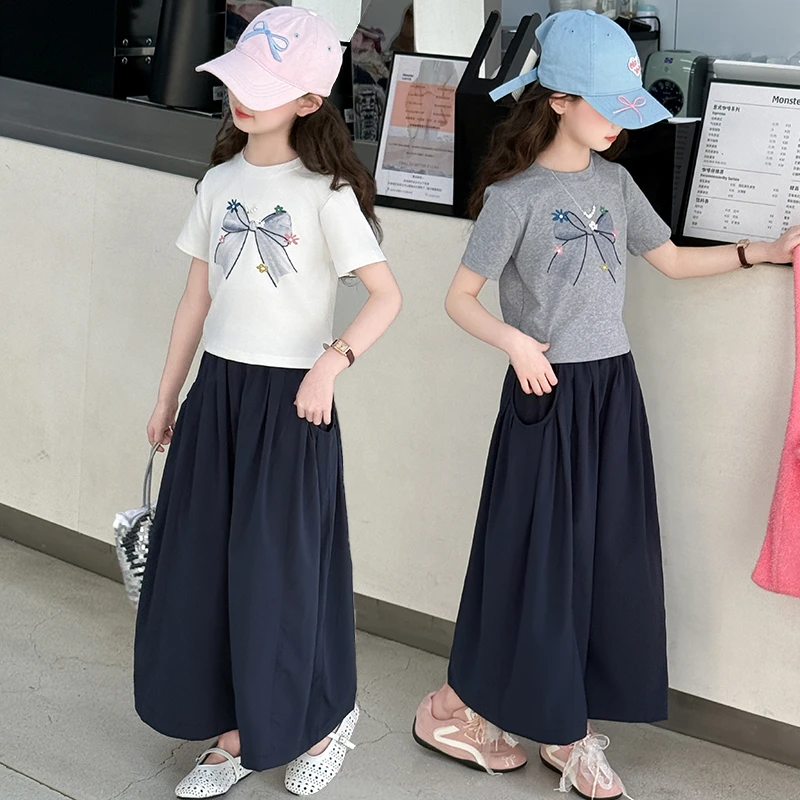 女童夏装裙裤套装大童洋气时髦韩系儿童短袖t恤宽松阔腿裤两件套