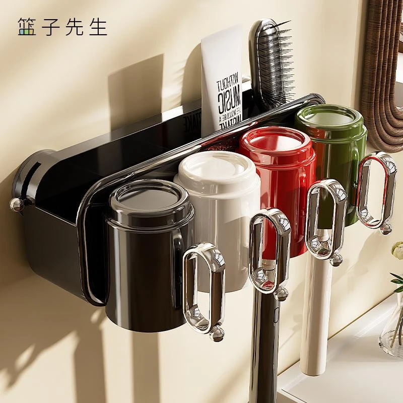 吸盘牙刷置物架壁挂式牙杯牙膏收纳架卫生间免打孔刷牙漱口杯挂架