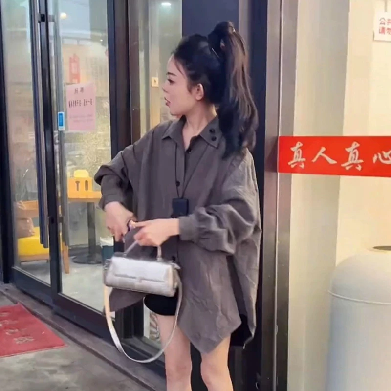 欧货炸街不规则衬衫外套女秋季单排扣时尚宽松上衣百搭打底衫潮牌