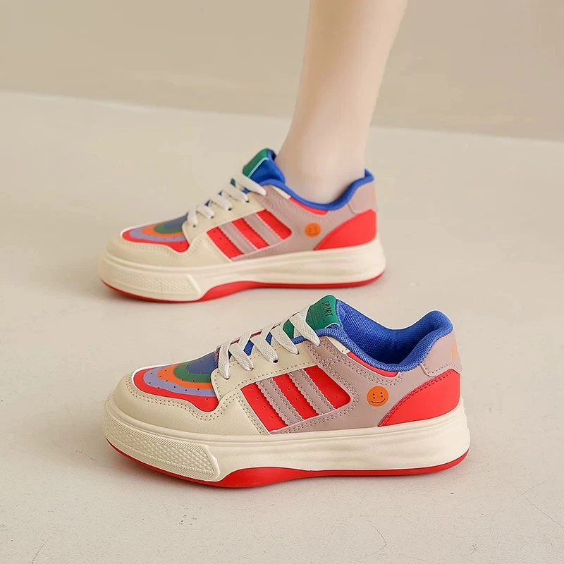 Ou Shi Yuan/欧诗媛春夏皮面板鞋休闲鞋百搭学生潮鞋JC085【红粉】