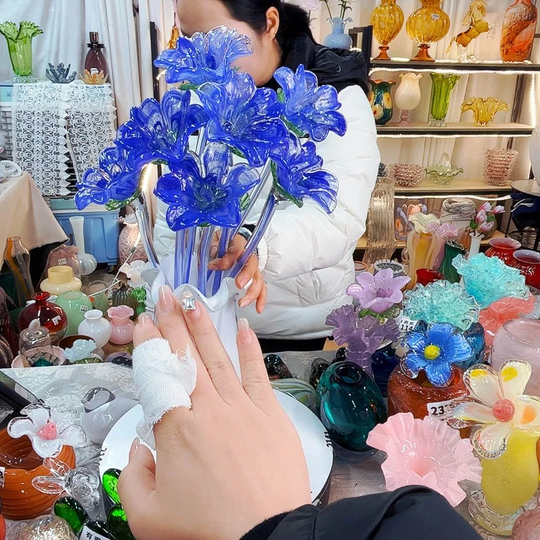 非****7朵百合家悦美居琉璃摆件