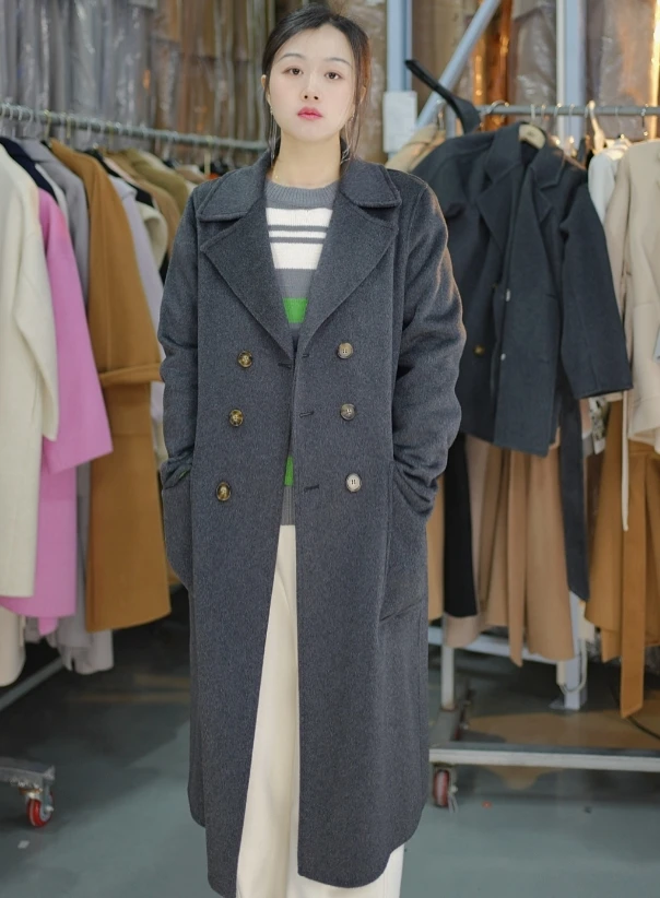 10%羊绒大衣女中长款过膝韩版系带羊毛呢外套