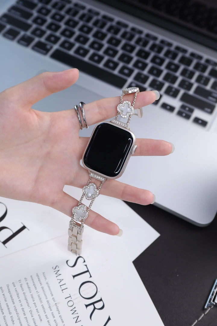 适用小米手环9pro表带四叶草金属链条8pro红米watch5/s4表带女生
