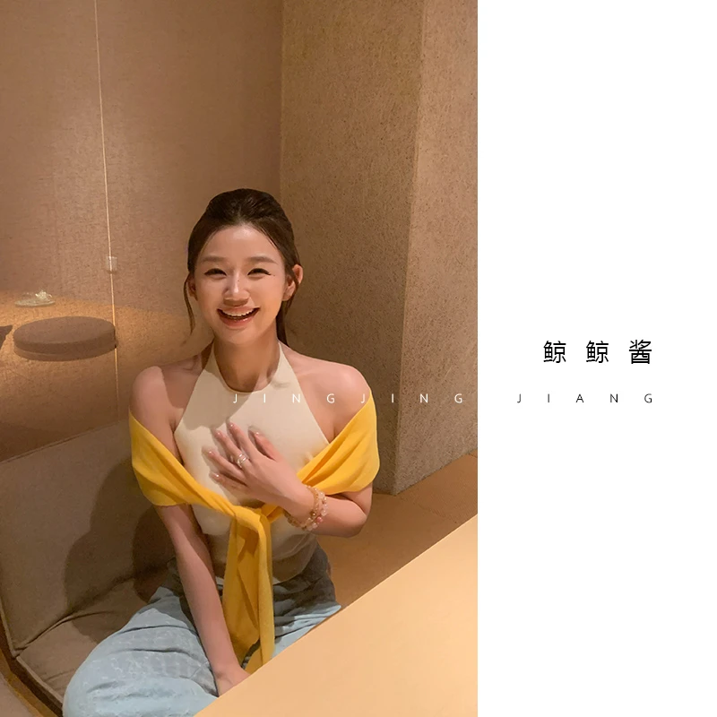 ZOZ鲸鲸酱 【黄油慕斯】拼色扭结显瘦时尚设计气质背心百搭T恤上衣