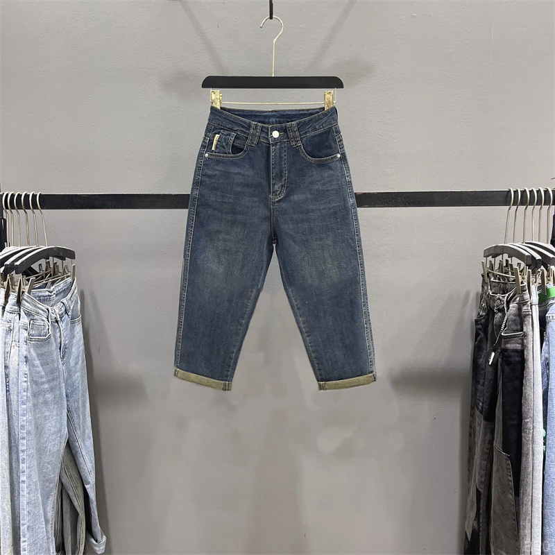 七分牛仔裤女夏天薄款2025新款大码宽松显瘦八分直筒哈伦裤休闲