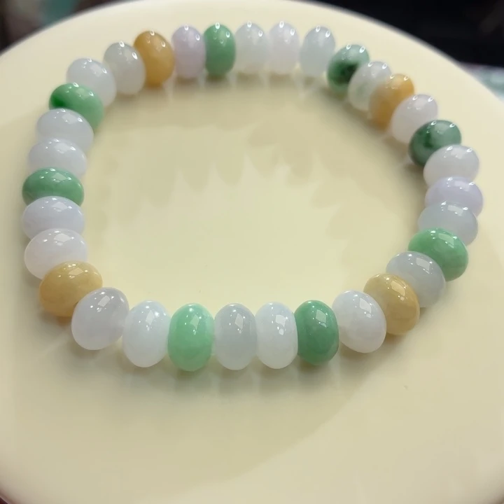 翡翠未镶嵌手链冰胶鼓珠卡8.9