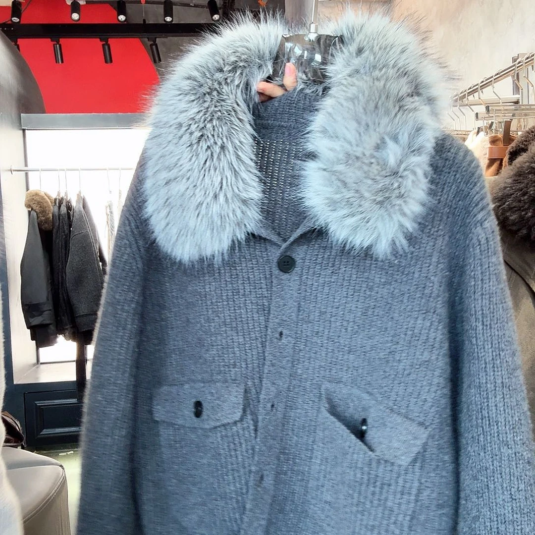 羊毛毛衣狐狸毛领