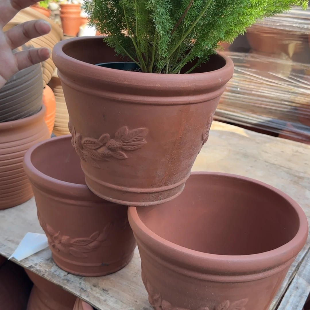 朱泥花盆口30高24宜兴紫砂瑕疵粗糙花泥