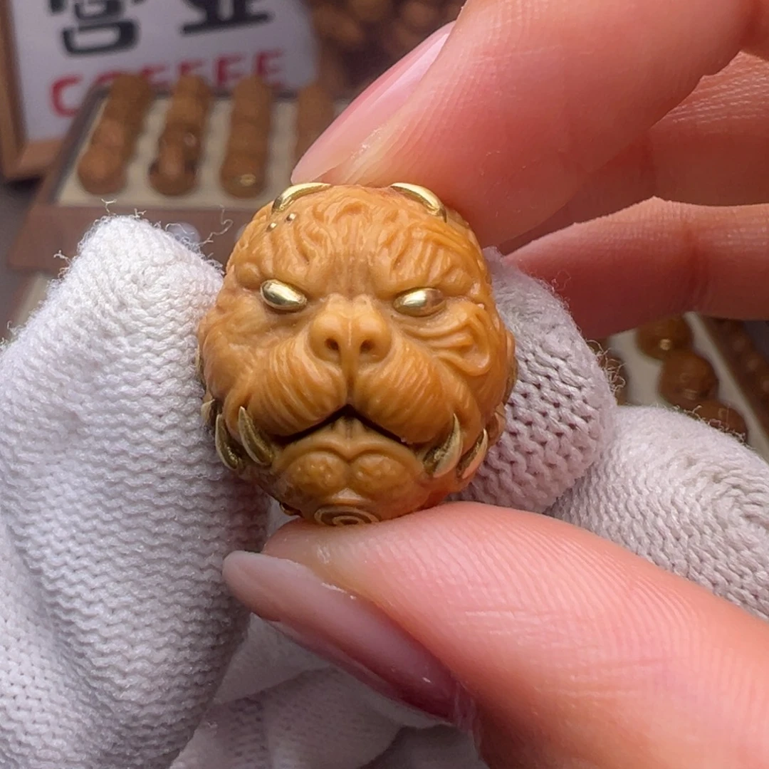 把件猴头核桃镶嵌款狗王全品有正常封口线
